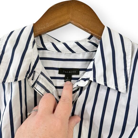 Talbots Twist Hem Shirt Womens Small Nautical Stripe Button Down Dolman Boxy - Picture 3 of 9